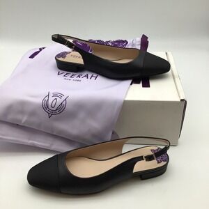 VEERAH New York Indra Black Appeel Slingback Flats Women US 7 New